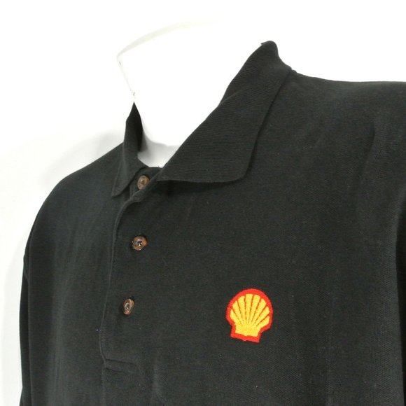 SHELL Gas Station Oil Employee Uniform Men's Black Polo Shirt Size L Large NEW - Picture 5 of 14